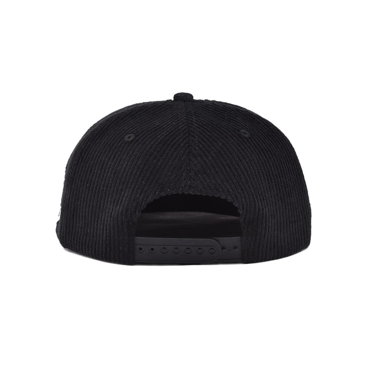 Streeter black corduroy snapback hat with a black plastic snap closure KN2012164 Streeter black corduroy snapback hat with a black plastic snap closure KN2012164
