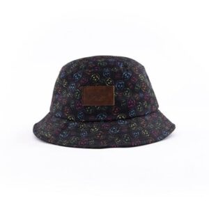 Streeter black flower floral bucket hat with a leather patch KN2102191