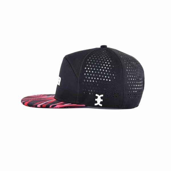 Streeter casual black and red trucker hat with a rubber patch on the side KN20112701