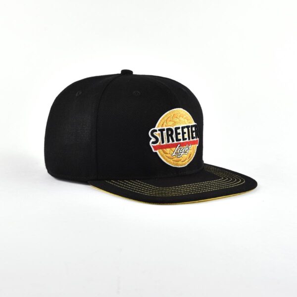 Streeter casual black snapback hat with a black flat brim KN2012031