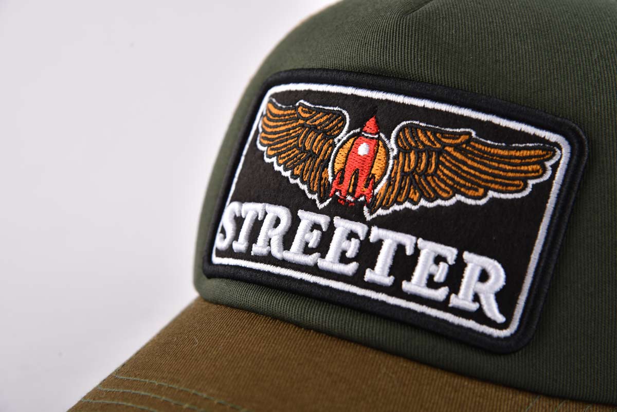 Streeter green-brown trucker hat men with a 3D piping applique with 3D embroidery KN2012093 Streeter green-brown trucker hat for men with a 3D piping applique with 3D embroidery KN2012093