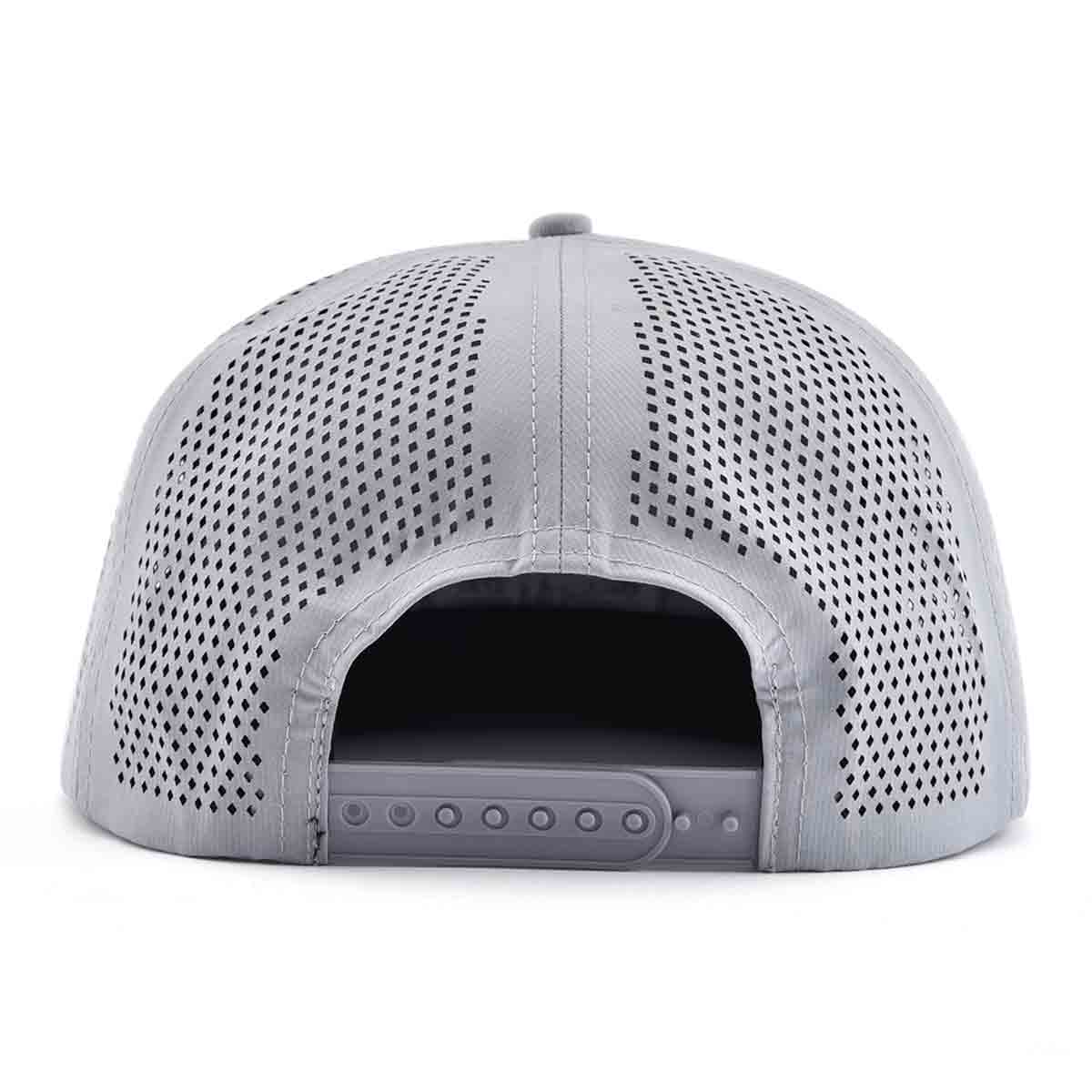 Streeter sports trendy trucker hat with a gray plastic snap and a gray laser-hole back KN2103125 Streeter sports trendy trucker hat with a gray plastic snap and a gray laser-hole back KN2103125