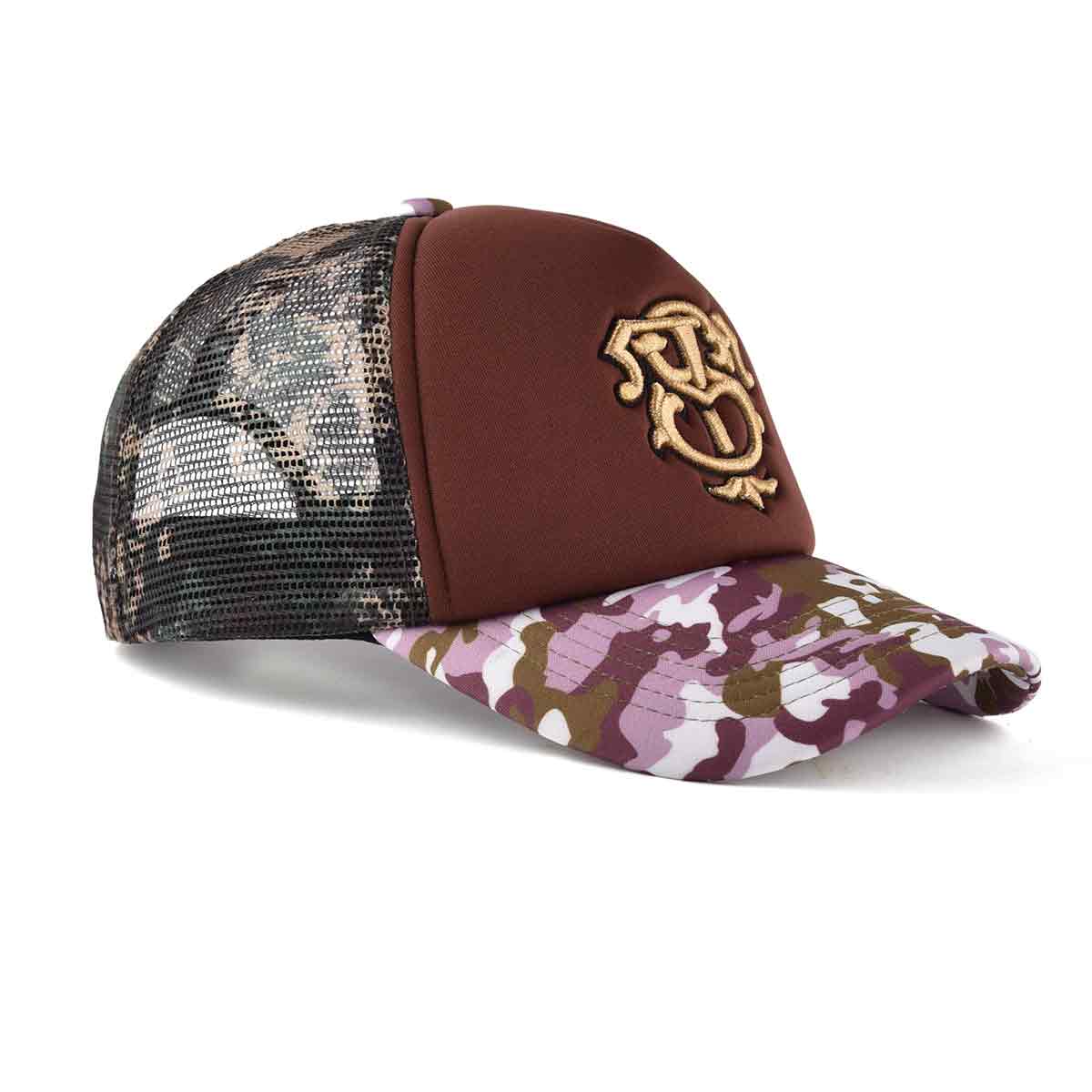 Streeter unisex camo trucker hat in red wine and camo color KN2012301-2 Streeter unisex camo trucker hat in red wine and camo color KN2012301-2