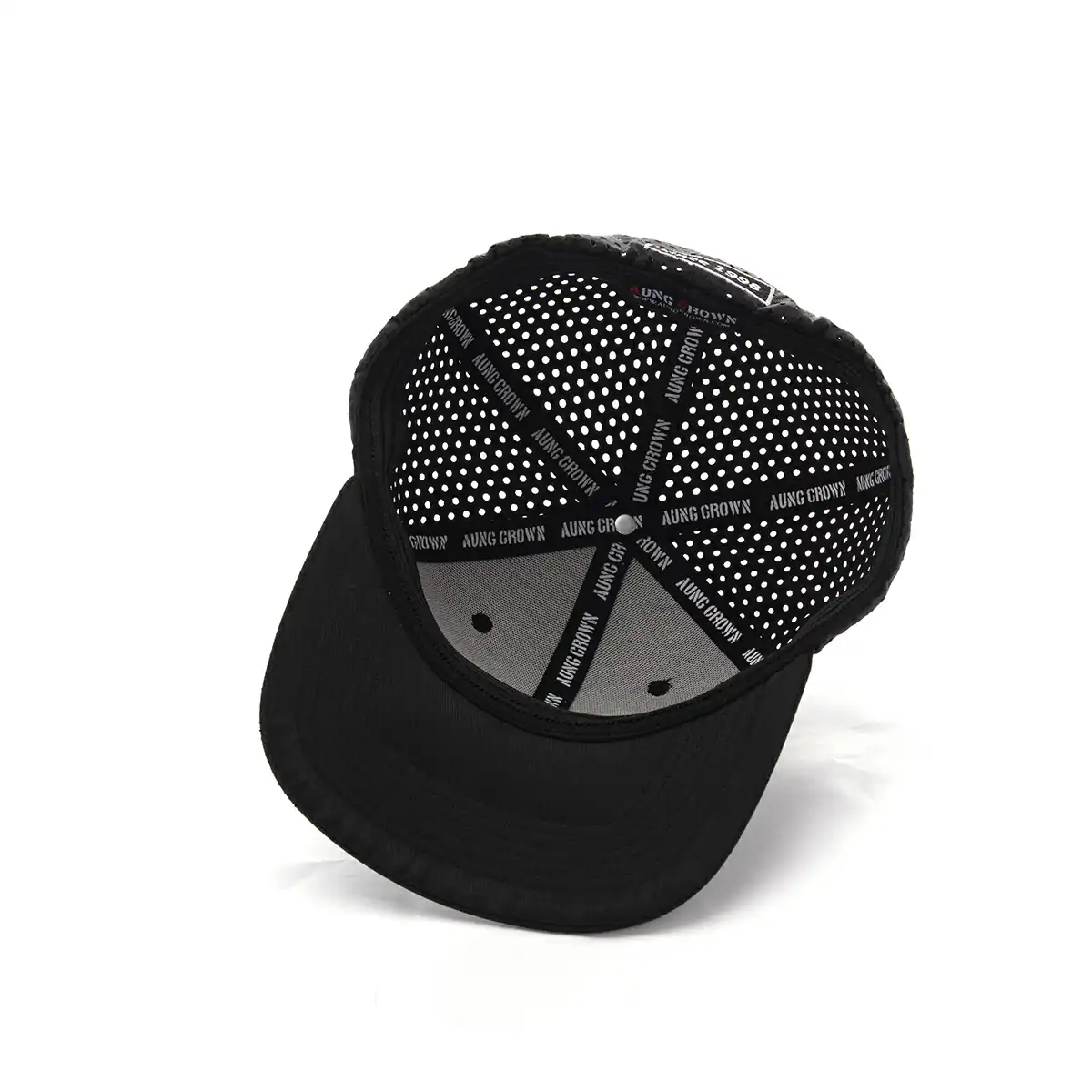 Aung Crown black polyester trucker hat at the inner view KN2103044 Aung Crown black polyester trucker hat at the inner view KN2103044