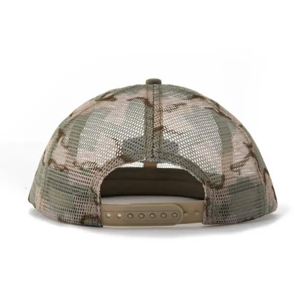 Aung Crown men's 6-panel khaki trucker hat with a khaki plastic snap at the back SFA-210409-1