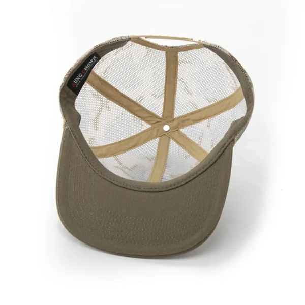 Aung Crown men's outdoor khaki trucker hat at the inner view SFA-210409-1