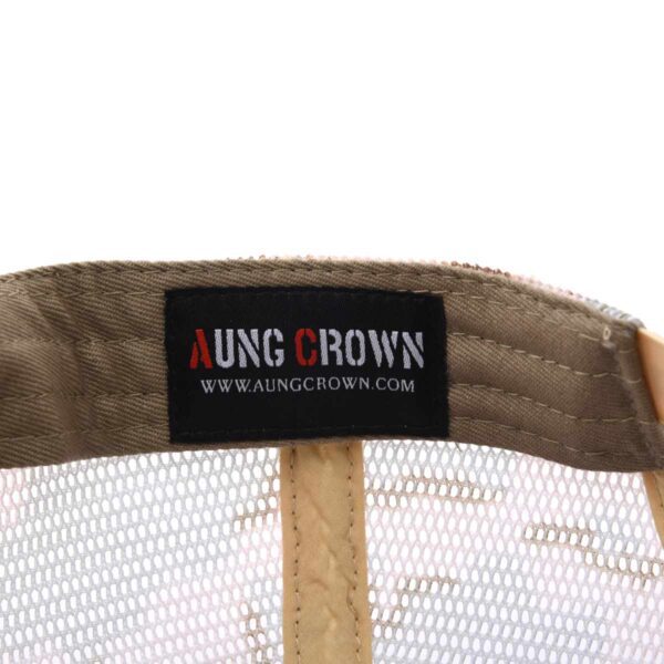 Aung Crown outdoor khaki trucker hat with an inner label on the sweatband SFA-210409-1