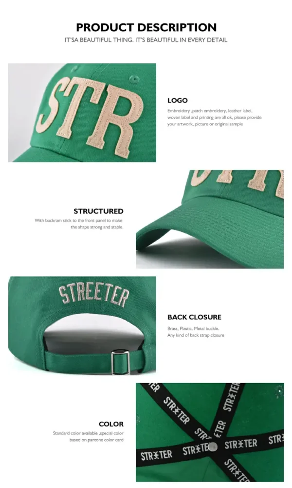 the details of the green baseball cap KN2012242