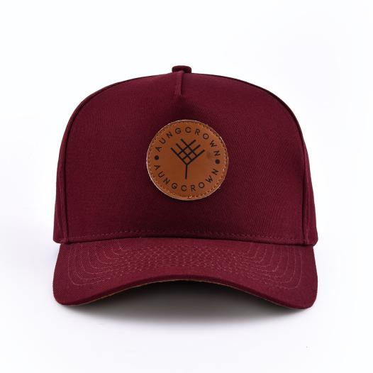 Aung Crown Claret Baseball Cap with a leather patch