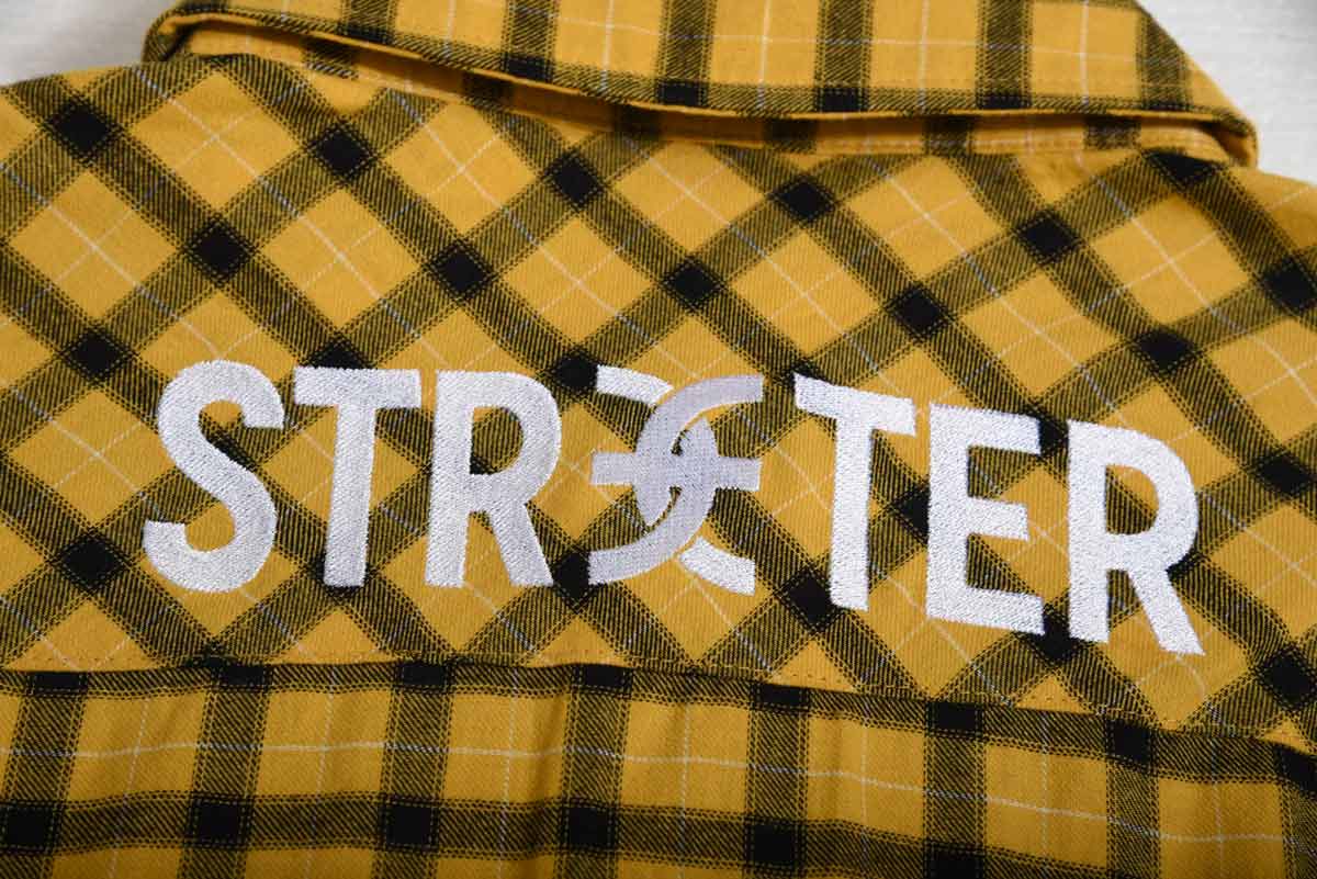 back embroidery letter on mens yellow check shirt SFA-210331-4 back embroidery letter on mens yellow check shirt SFA-210331-4
