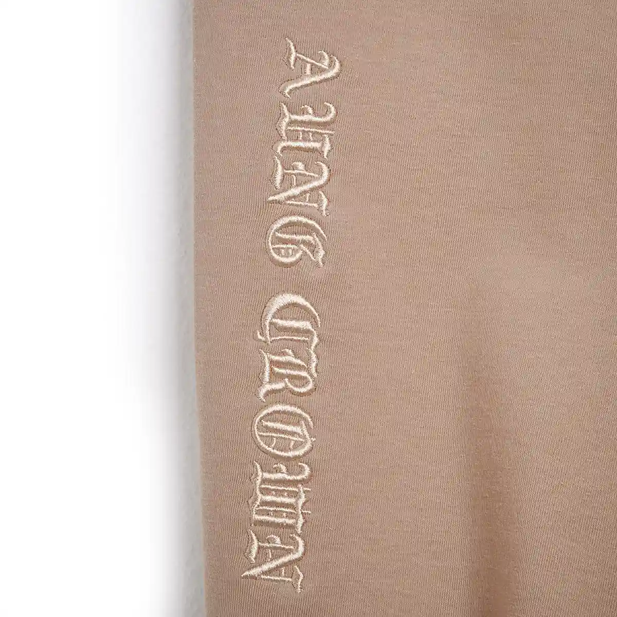 khaki hooded tracksuit with embroidery letters on the pants KN2101271