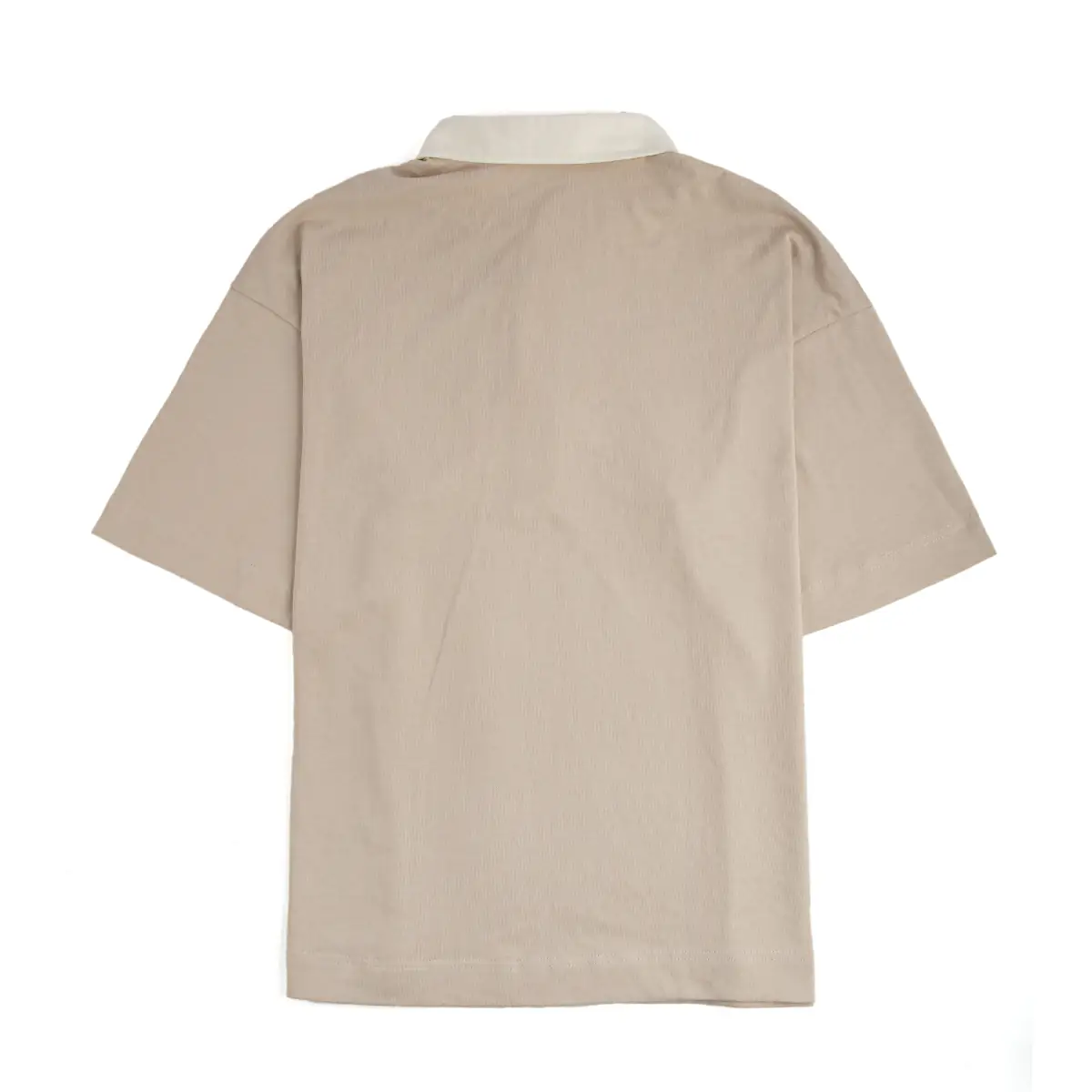 light khaki v neck t shirt at the back view SFA-210330-8-1